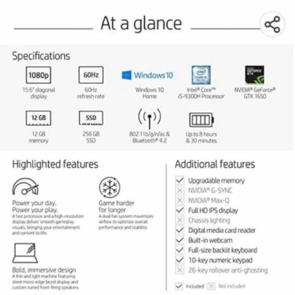 HP Pavilion Gaming 15-Inch Laptop, Intel Core I5-9300H, NVIDIA GeForce GTX